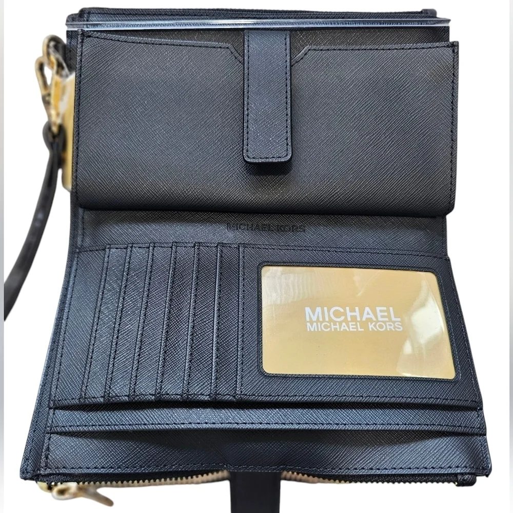 Michael Kors Black Jet Set Travel, LG Double Zip Wristlet Leather, New With Tags